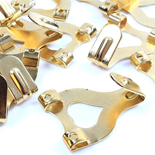 50x Large Brass Double Picture Hanging Wall Hooks - Wire/Rope Framed Photo Strong