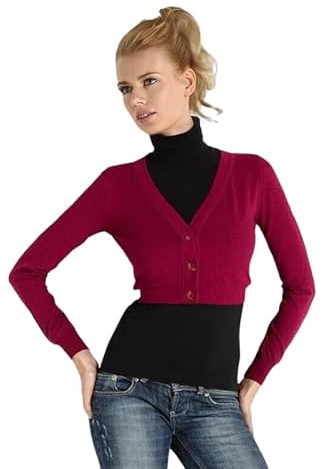 Golfino Donna a Maniche Lunghe e Scollo a V, Maglia in Viscosa e Lana Angora, Traspirante e Senza Cuciture Seamless, Made in Italy (Amaranto)
