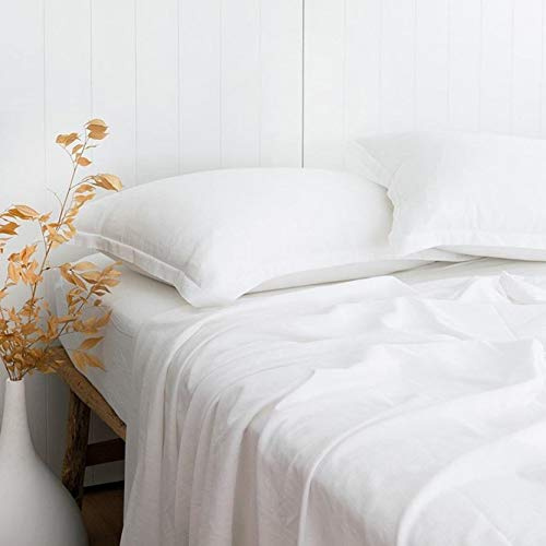PANDATEX White Linen-Textured Bed Sheets Set, Bamboo Rayon, Cotton, Linen Blend Bed Sheets King Size, Soft Cool & Breathable for Hot Sleepers,Durable Natural Organic Bed 15'' Deep Pocket - 4 Piece