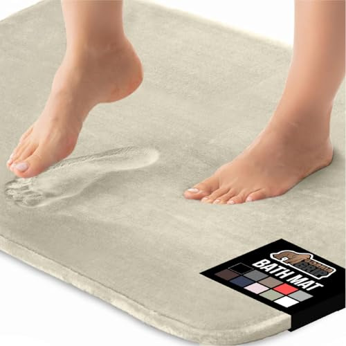 Gorilla Grip Thick Memory Foam Bath Rug, Soft Absorbent Luxury Mats, 30x20, Plush Velvet Topside, Machine Wash, Quick Dry Rugs, Comfortable Cushioned Bathroom Mat for Bathtub and Shower, Champagne