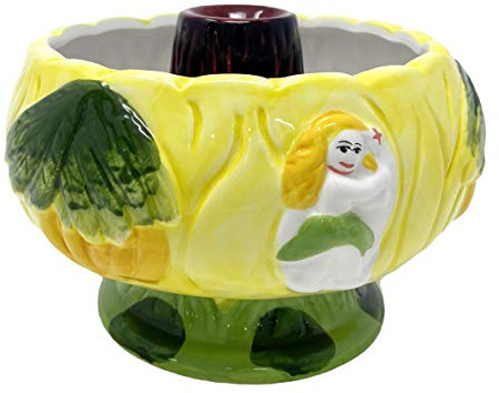 Amehla Skorpion Bowl, 900 ml Fischglas-Tiki-Tasse, handbemalte Keramikinsel-Thema, Cocktail-Glas mit flammendem Vulkan, Lava-Mittelstück