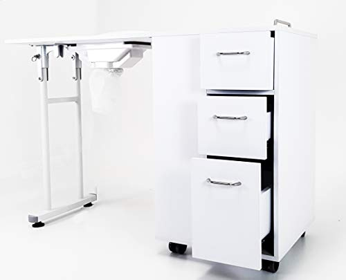 Table pour ongles manucure 3 tiroirs pliable gain de place avec aspirateur électrique nail set reconstruction table professionnelle complète Senza Plexiglass