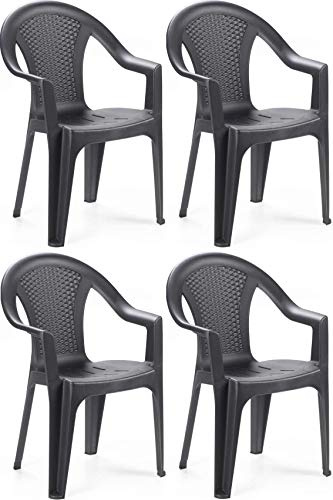Tomaino - Set Di Sedie Da Giardino Impilabili, Sedie Effetto Rattan, Sedie Da Esterno In Plastica - 4 pz (Antracite)