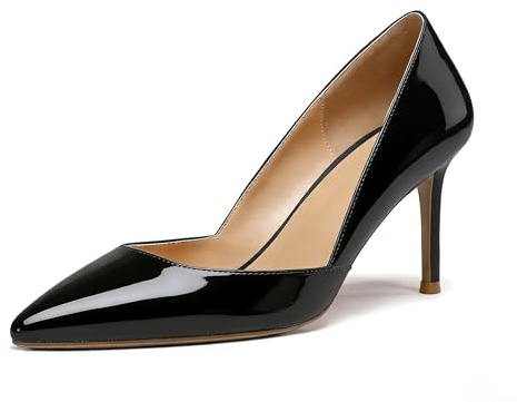 EDEFS Damen Spitze Zehen Pumps 8.5CM Hoch Stiletto Schuhe Modische D'orsay Schuhe Lack Schwarz Größe EU36