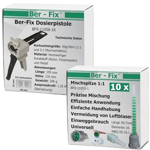Ber-Fix Dosierpistole 1:1 Pistole (Kunststoff) 1:1 für 50g | Dosierpistole 1:1 Pistole (Kunststoff) 1:1 für 50g: Dosierpistole für 2K-Kartuschen: gleichmäßiger Vorschub für