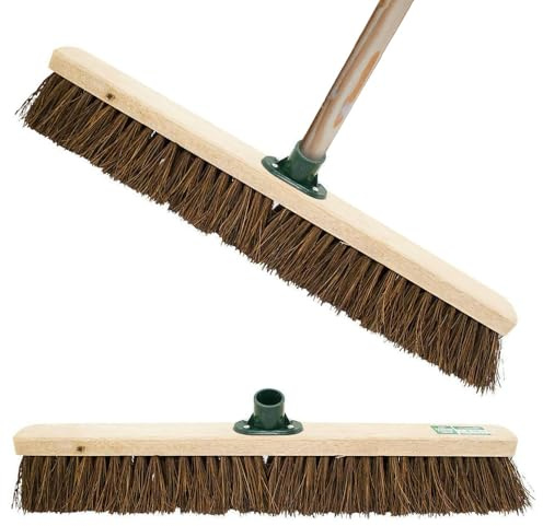 24 Wooden Stiff Bristle Bassine Brush Broom Head - Floor Cleaning Sweeping Home Replacement Head Attachment, Strong & Durable | For Indoor & Outdoor Use