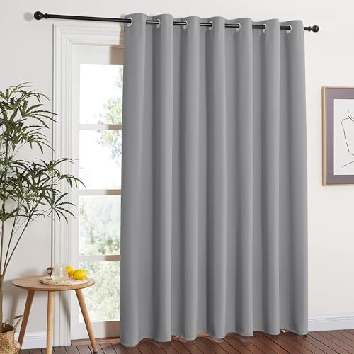 NICETOWN Sliding Door Curtains, Wide Thermal Blackout Patio Door Curtain Panel, Sliding Door Drapes/Draperies with Grommet Top (Silver Gray, W84 x L84)