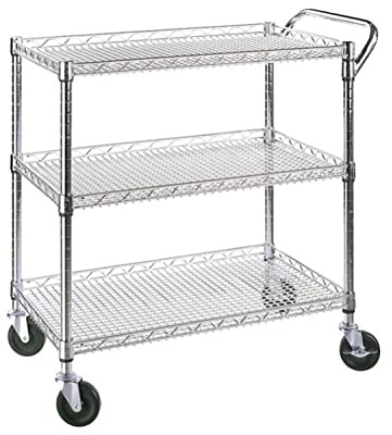 Heavy Duty 3 Tier Rolling Utility Kitchen Cart on Wheels,Large 45L x 17 1/2D x 45H Metal Serving Cart Commercial Grade with Wire Shelving and Handle Bar for Office School Church Kitchen Hardware