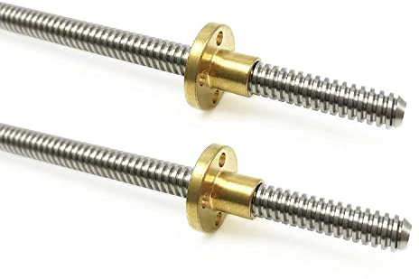 Lot de 2 vis filetées 400 mm Tr8 x 2 avec écrou en laiton T8 (filetage Acme, pas de 2 mm, 1 départ, pas de 2 mm) pour imprimante 3D LCD DLP SLA 3D Axe Z et machine CNC (400 mm, TR8X2)