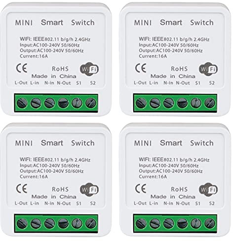 WiFi Smart Switch Light Switch, Works with Amazon Alexa/Google Home, APP Remote Control, Voice Control, DIY Mode, Timer Function, LAN Control, No Hub Required, 2 Way 16A(4 Pack)
