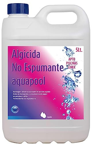 Algicida no espumante Aquapool de Larga duración (5 litros) - Efecto CLARIFICANTE - Apto para Liner
