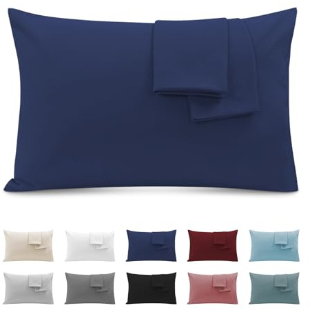Funda de Almohada 50x90 (Juego de 2) - Funda Almohada con Cremallera Microfibra Súper Cómodo, Suave y Transpirable - Azul