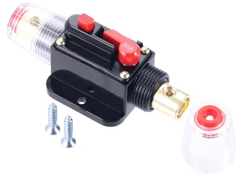 60A Leistungsschalter mit manueller Rückstellfunktion für Auto RV Marine | Auto Sicherungshalter Schutzschalter Inline passend für Auto Audio, Wohnmobil, Haushalt und LKW Systeme