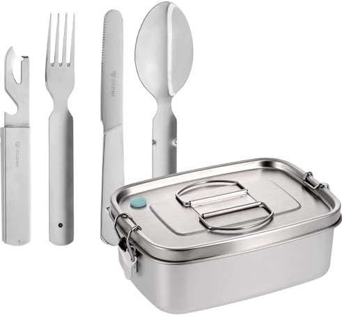 GRÄWE Camping Besteck mit Edelstahl Brotdose, Outdoor Lunch Set, auslaufsicher, Lunchbox mit Besteck