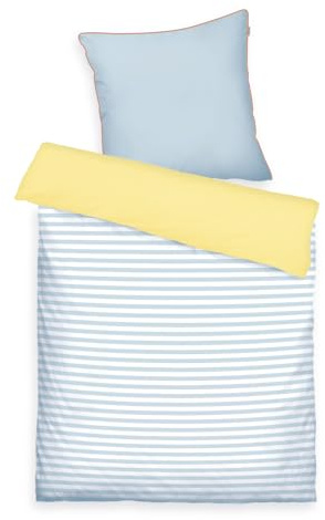 TOM TAILOR Bettwäsche Stripes with a Kick Sky Blue & Light Lemon, 80x80 cm + 135x200 cm, 100% Baumwolle/Perkal, mit Wendemotiv, Farbiger Paspel am Kissen und Markenreißverschluss, 00009015050