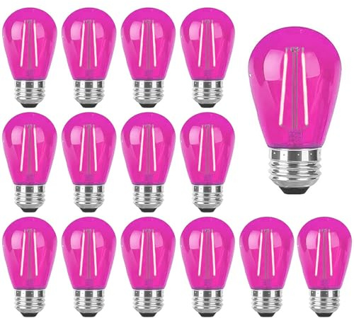 LRSUEYSKIN S14 Pink LED Bulb S14 Replacement Light Bulbs 2W Plastic Shatterproof LED Night Bulb E26 Base Pink String Lights Waterproof Vintage Bulb for Christmas Wedding Party Patio,15 Pack