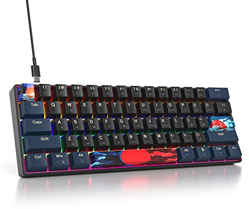 iTastatur 60 Percent Gaming Keyboard Mechanical with Linear Red Switch, 60% Wired Ultra-Compact Mini Keyboard Rainbow with PBT Keycaps for Ps4/Ps5/Xbox(61 Blue)