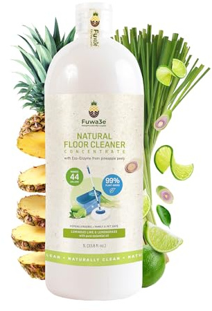 Fuwa3e Pineapple Enzyme Natural Floor Cleaner Lime & Lemongrass - 33.8oz 1 Pack (Makes 44 Gallons) - 99% Organic Floor Cleaner with Fermented Pineapple Peels - Multi Surface Non Toxic Floor Cleaner