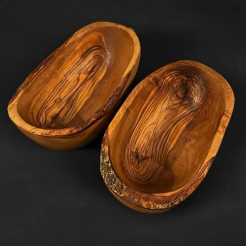 What the Art!® Olive Wood «Rustic Snackys» | Set Olivenholz Servierschalen | Handarbeit | ca. 14-15 x 8-9 cm | Snackschalen - Dipschalen - Dekoschalen