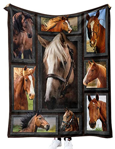 Kuscheldecke Pferd Flauschig Fleecedecke Mikrofaser Polyester,Weicher Haptik,Hochwertig, Weich,Warm,Flauschig,Alle Jahreszeiten,130X150Cm