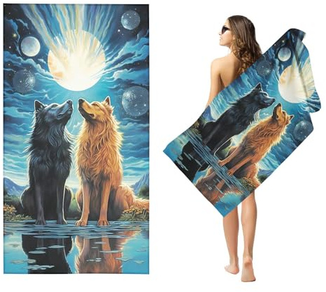 Fadaing Mikrofaser Handtücher Wolf Strandtuch 90x180 cm Wolf Badetuch Strandlaken Wölfe Badetuch groß 100x200 Strandhandtuch Mikrofaser Handtücher 50x100cm für Wander (90 x 180 cm,1)