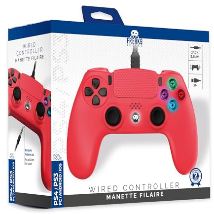 Freaks And Geeks - Manette Filaire Rouge pour PS4 avec Câble 3M avec prise Jack