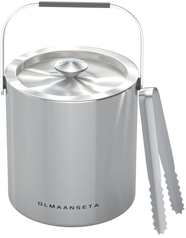 Olmaanseta Small Ice Bucket with Lid and Tongs,Mini Double Wall Ice Cube Bucket for Cocktail Bar Stainless Steel Cute Ice Buckets for Parties