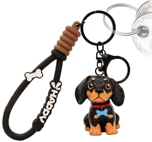 Dackel-Hunde-Schlüsselanhänger, süßer Hunde-Schlüsselanhänger, Taschenanhänger Hund Schlüsselanhänger, Auto-Schlüsselanhänger, Dackel, niedlicher Schlüsselanhänger aus Kunstharz, lustiger Anhänger, Ru