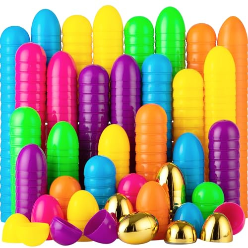 JOYIN 25 Oeufs de Pâques en Plastique, vides 2,3 19 pièces colorés avec 6 œufs dorés remplissables en Vrac pour la Chasse de Pâques, Cadeaux de fête, paniers de Remplissage