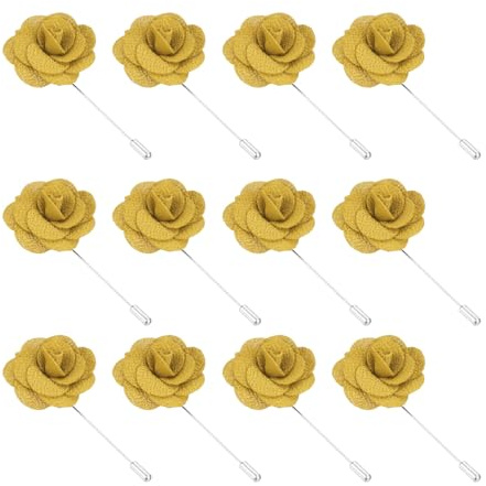 PATIKIL Pin de Boutonniere de Flor, 12 Pcs Alfiler de Solapa de Camelia Hecho A Mano para Hombres Mujeres Traje Boda Graduación Aniversario Accesorios de Atuendo, Dorado
