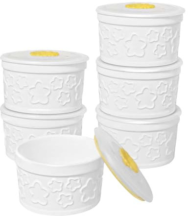 TAOCIGOU 8 oz Ramekins Oven Safe with Lids, Porcelain Creme Brulee Souffle Ramekins with Covers, White Ceramic Pudding Custard Dishes for Baking Set of 6 (Star)