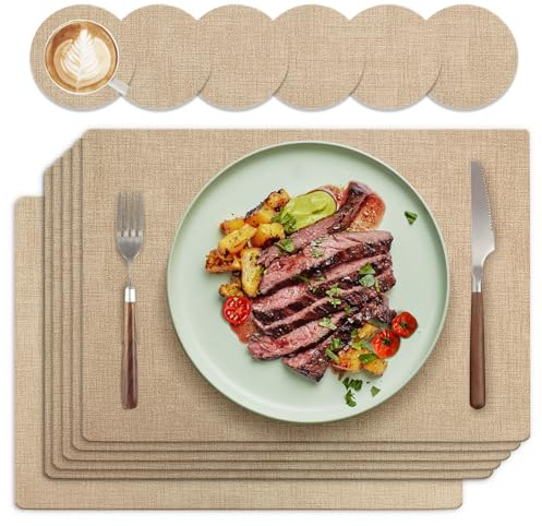 Tischsets und Untersetzer 6er Set Premium Tischset aus Leder-Imitat - Kunstleder Platzset abwaschbar und wasserdicht (Eckig,Rosa)