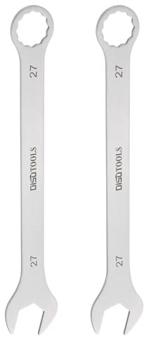 QUARKZMAN 2pz Chiave Combinata Sottile Metrica 27mm Torx Terminata a Scatola con Offset di 15 Gradi Estremità Aperta in Acciaio Inossidabile, Tono Argento