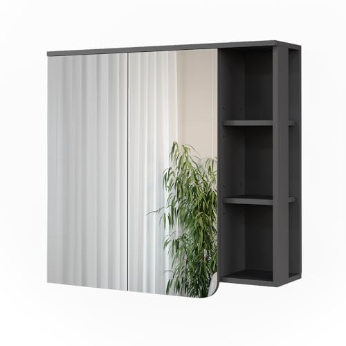 Vicco Spiegelschrank Karen, Anthrazit/Weiß, 80 x 75 cm | zur Wandmontage mit integrierter Ablagefläche