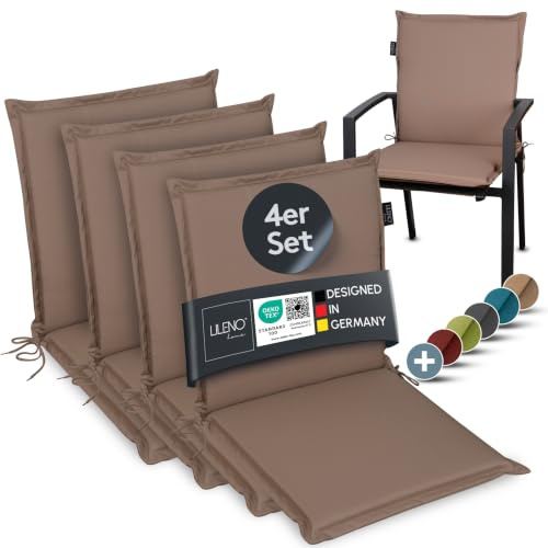LILENO HOME Gartenstuhl Auflagen [4er Set - Niedriglehner] in Taupe | bequeme Liegen als Sitzauflagen für Gartenmöbel - Stuhlkissen für Gartenstühle und Klappstühle MIA