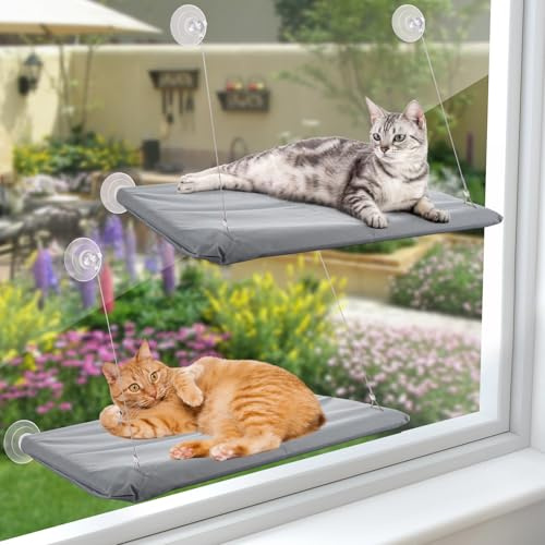 AKOLAFE Paquete de 2 hamacas para gatos de 55 x 35 cm, cama de ventana para gatos, color gris oscuro, hamaca de pared para gatos de interior, camas grandes para ventanas y paredes