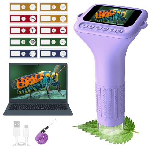 USCAMEL Microscope Numérique pour Enfant Petiscope : 1000x Microscope de Poche Écran IPS 2.0 Lumières LED Portable Miniscope Kit - Jouet 3 à 12 Ans Éducatif pour Explorateurs de la Nature