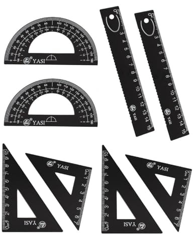 JUKOTA 8 Stück Metall Lineal 15cm Set,Aluminiumlegierung Geodreieck Set Winkelmesser Dreieck Architekten Mathematik Geometrie Werkzeug Maßstab für Schülern Lehrern Architekten Ingenieuren(Schwarz)