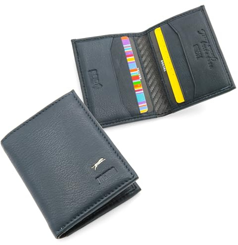 JAGUAR Porta Carte di Credito Uomo in Pelle con Protezione RFID e Logo Distintivo, Portacarte Uomo Portadocumenti Leggero e Comodo, Idea Regalo per Compleanno, Occasioni Speciali (Blu)