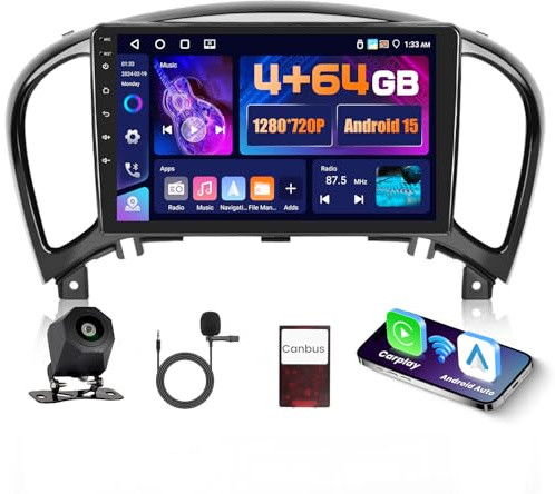 4+64G 9 Radio para Nissan Juke J15 2010-2019 YF15 Infiniti ESQ 2011-2017 | IPS Pantalla Táctil Wireless Carplay Radio 2 DIN GPS Bluetooth 5G WiFi FM/RDS Cámara Trasera Control del Volante 4+64G