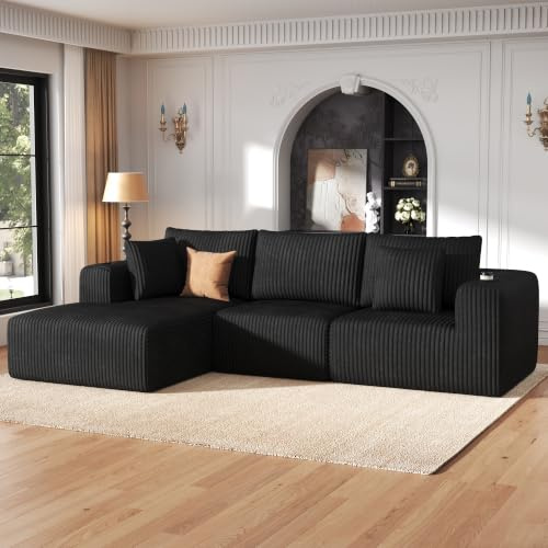 DURASPACE 275cm Ecksofa Modulares Sofa, L-Form 3-Sitzer Boneless Couch | Cordstoff mit tiefer Sitzfläche,Schlafsofa für Wohnzimmer & Schlafzimmer (Keine Montage)