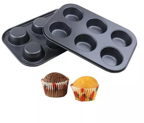 2 Pack Muffin Tray 6 Cups Non Stick Deep Sturdy Cupcake Tin Silicone Muffin Mould Tray Yorkshire Pudding Baking BPA Free & Dishwasher Safe Perfect Baking Tray (2Pcs)