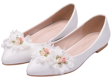 Toyvian Chaussures Plates Cuir pour Femme à Bout Ouvert avec Fleurs Dentelle pour Mariage et Cérémonie