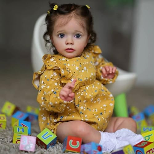 MOHAIR Reborn-Baby Puppen Mädchen 22 Zoll 55cm Weiches Silikon Vinyl Stoff Körper Handgefertigt Realistische Puppe Wie Echtes Baby Mädchen