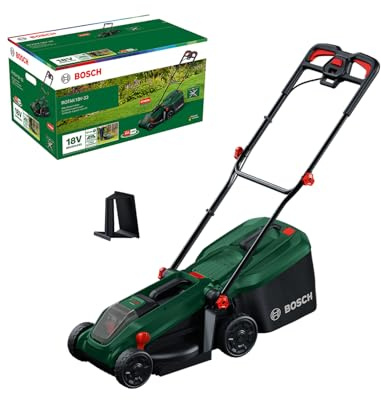 Bosch cortacésped a batería ROTAK18V-32 (anchura de corte: 32 cm, altura de corte: 25-65 mm, cesto de tela de 35 l, tapón para triturado, sin batería)