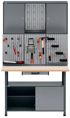 Küpper Aktions-Werkstatt-Set 14139, 120 cm breit, Werkbank, Lochwand, Hängeschrank (Hellgrau)
