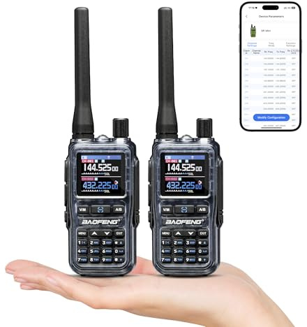 BAOFENG GT-5R Mini 5W Dualband-Funkgerät, VHF/UHF, App-Programmierung | 144-146/430-440 MHz Walkie-Talkie, Dual-PTT, 999CH, Airband/FM-Empfänger, USB-C Akku, Taschenlampe, Quarzgrau, 2er-Pack