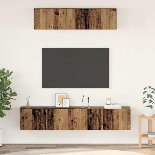 Boltkex Väggmonterad, 4 st gammalt trä trämaterial, TV-skåp, lågbräda, mediamöbler med skjutdörrar, 80 x 30 x 30,5 cm, vardagsrum, hemmabio, ordning