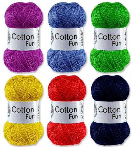 Gründl Cotton Fun Häkelgarn Schulgarn 100% Baumwolle SET 1 Bunt Mix 6 x 50 g. = 300 g.
