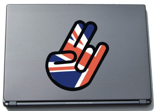 The Shocker Hand - Laptop Notebook Skin Sticker Cover Art Decal - 210x144 mm black Outline with Flag - Großbritannien UK
